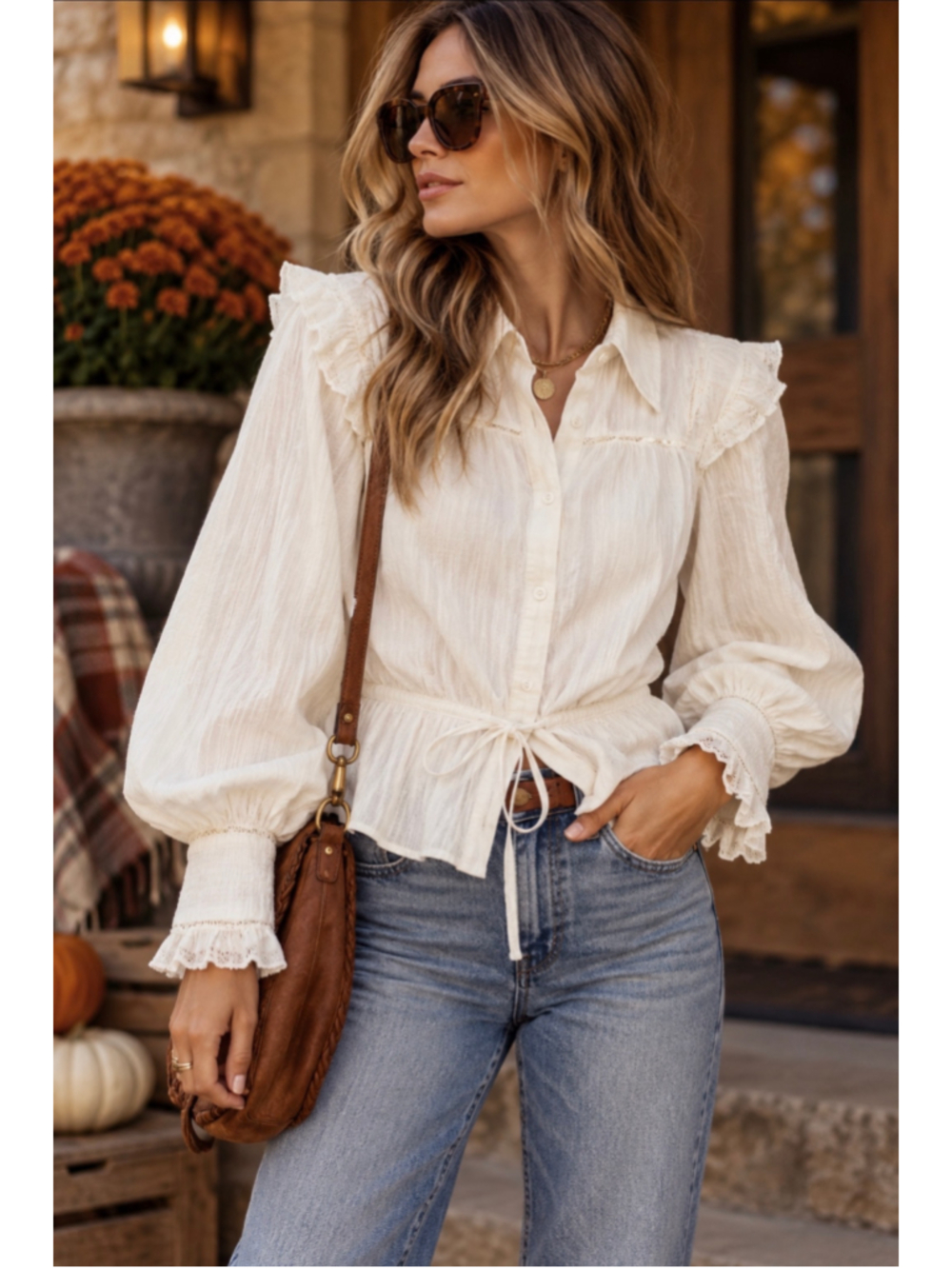 Free People Solid Daybreak Blouse Women’s M Optic White Ruffle Cotton Top